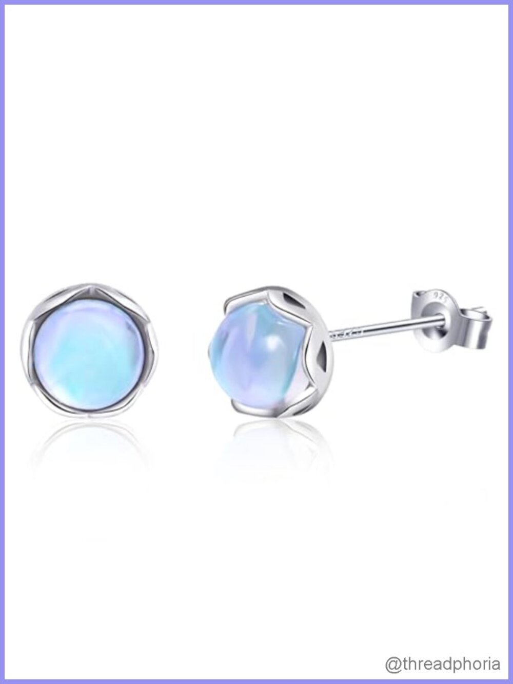 925 Sterling Silver Moonstone Stud Earrings Crown Design